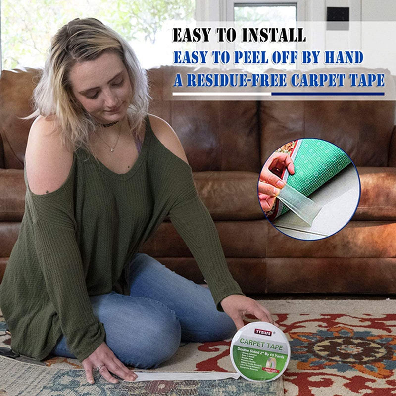 YYXLIFE Double Sided Carpet Tape for Area Rugs Carpet Adhesive Rug Gripper Removable Multi-Purpose Rug Tape Cloth for Hardwood Floors,Outdoor Rugs,Carpets Heavy Duty Sticky Tape,2Inch x 10 Yards,White