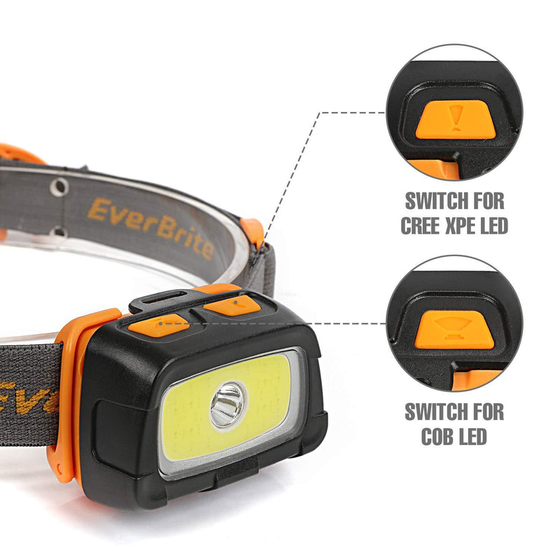 EverBrite Headlamp - 300 Lumens Headlight with Red/Green Light and Tail Light, 7 Lighting Modes, Perfect for Trail Running, Camping, Hiking and More, Adjustable Headband, 3 AAA Batteries Included