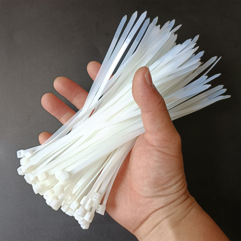 100pcs 8 inch Cable Zip Ties Heavy Duty, Premium Plastic Wire Ties with 50 LBS Tensile Strength, Self-Locking White Nylon Cable Tie Wraps Straps for Indoor and Outdoor 100 pcs 5 x 200 mm
