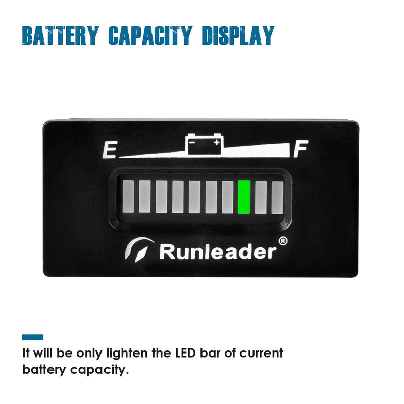 Runleader 12V to 48V LED Battery Fuel Gauge Meter,Battery State of Charge & Discharge for Club Car Forklift Scrubber Machine Travel Trailer Go-Kart and Floor Care Equipment. (RL-BI029-36V) RL-BI029-36V