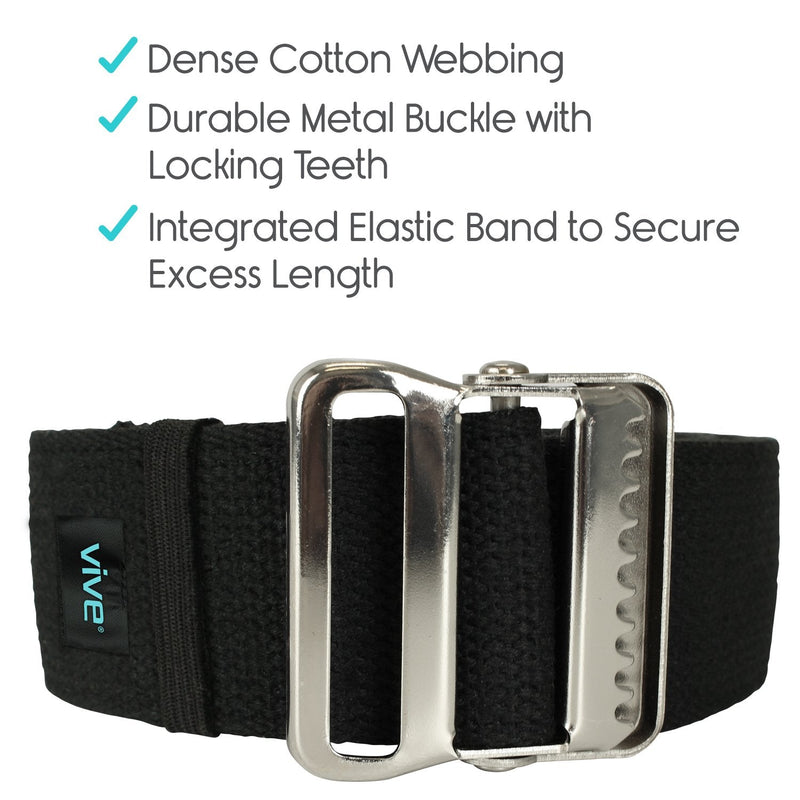 Vive Gait Belt (60 Inch) - Transfer Assist Device for Seniors, Elderly, Bariatric, Occupational and Physical Therapy - Medical Nursing Safety
