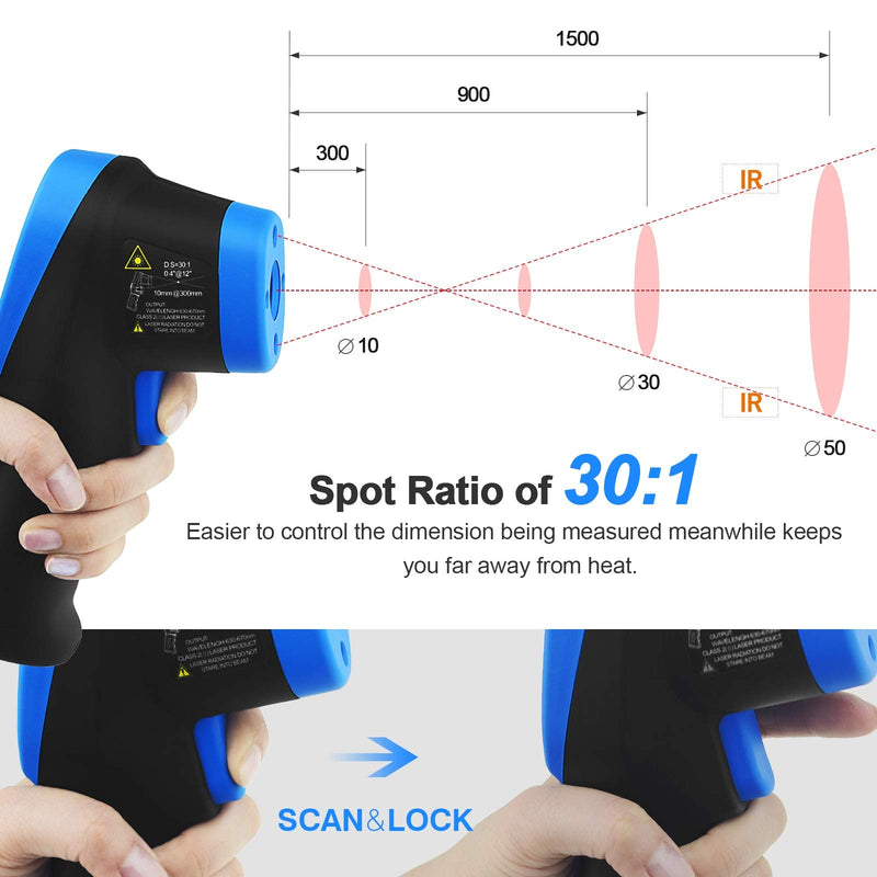 Digital Infrared Thermometer, INFURIDER YF-1500C(-58℉~2732℉) Non-Contact Laser Temperature Gun 30:1 High IR Temp Gauge Pyrometer with Color LCD Screen Max/Min Alarm【Not for Human Temp Test】 2.1500C(-58~2732℉)