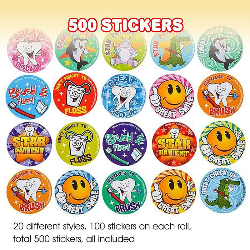 ArtCreativity Dental Sticker Rolls Assortment - Set Includes 500 Dental Themed Stickers - Dental Reward, Goodie Bag Fillers, Party Favors - Fun Craft Tool for Children Ages 3+