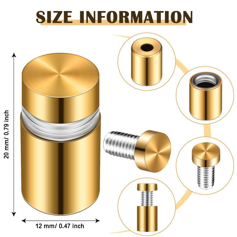 Stainless Steel Standoff Bolt Screw Advertising Standoff Mount Metal Standoff Acrylic Sign Standoff Quartet Whiteboard Mounting Hardware Gold Motherboard Standoff and Screw 0.47 x 0.79 Inch (48 Sets) 48