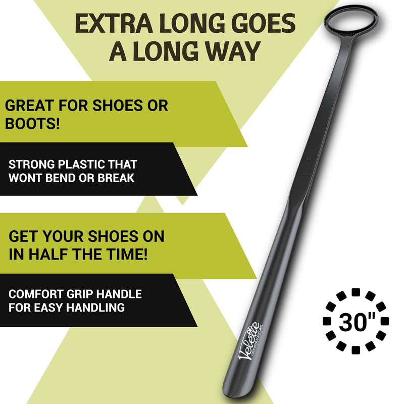 Velette Plastic Shoe Horn - Long Handle Shoe Horns for Seniors, Men, Women and Kids - 30 Inch Shoehorn Helper for Boots, Dress Shoes and Sneakers