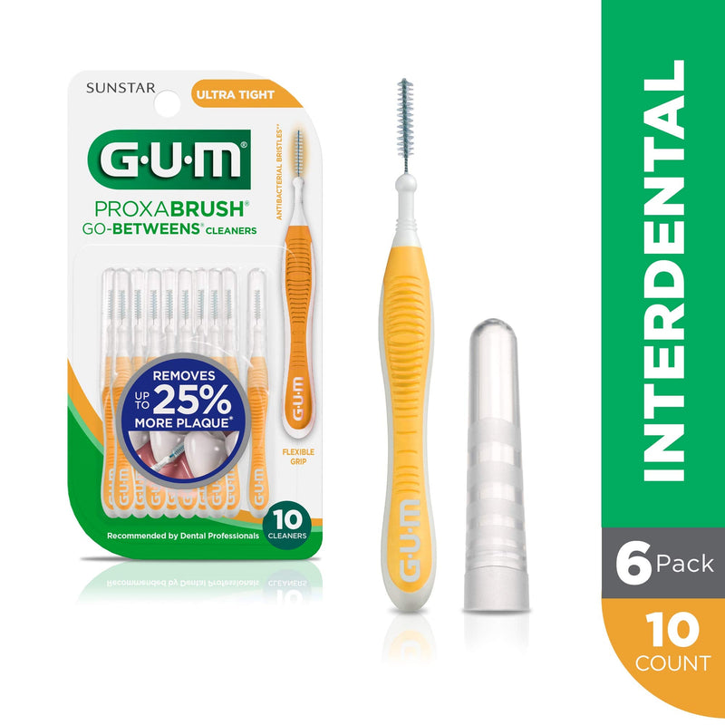 GUM - 10070942002438 Proxabrush Go-Betweens Interdental Brushes, Ultra Tight, Plaque Removal, 10 Count, (Pack of 6) 10 Count (Pack of 6)