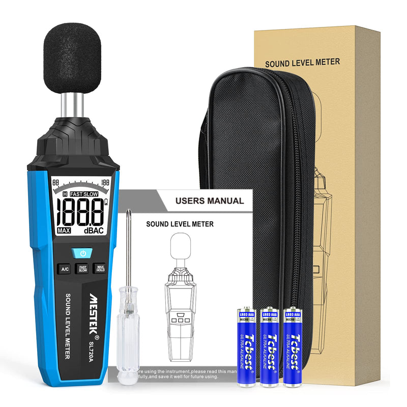 Decibel meter, MESTEK sound level meter, portable db meter, 30 dB to 130 dB, A/C weighted LCD display, can be used in private households, factories and streets