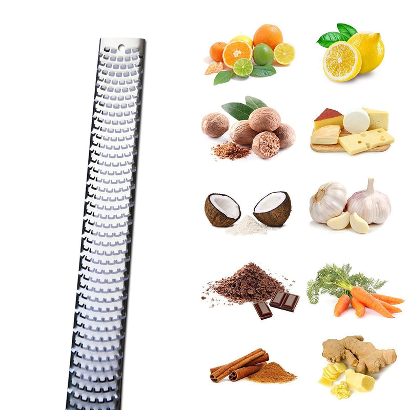 Citrus Lemon Zester & Cheese Grater by AdeptChef - Parmesan Cheese, Lemon, Ginger, Garlic, Nutmeg, Vegetables, Fruits - Razor-sharp Stainless Steel Blade Protective Cover, Dishwasher Safe without Finger Cots Black