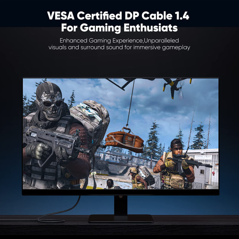 VESA Certified 1.4 DisplayPort Cable 10FT, Capshi 8K DP Cable (8K@60Hz, 4K@144Hz, 1080P@240Hz) HBR3 Support 32.4Gbps, HDCP 2.2, HDR10 FreeSync G-Sync for Gaming Monitor 3090 Graphics PC (10 feet) 10 feet