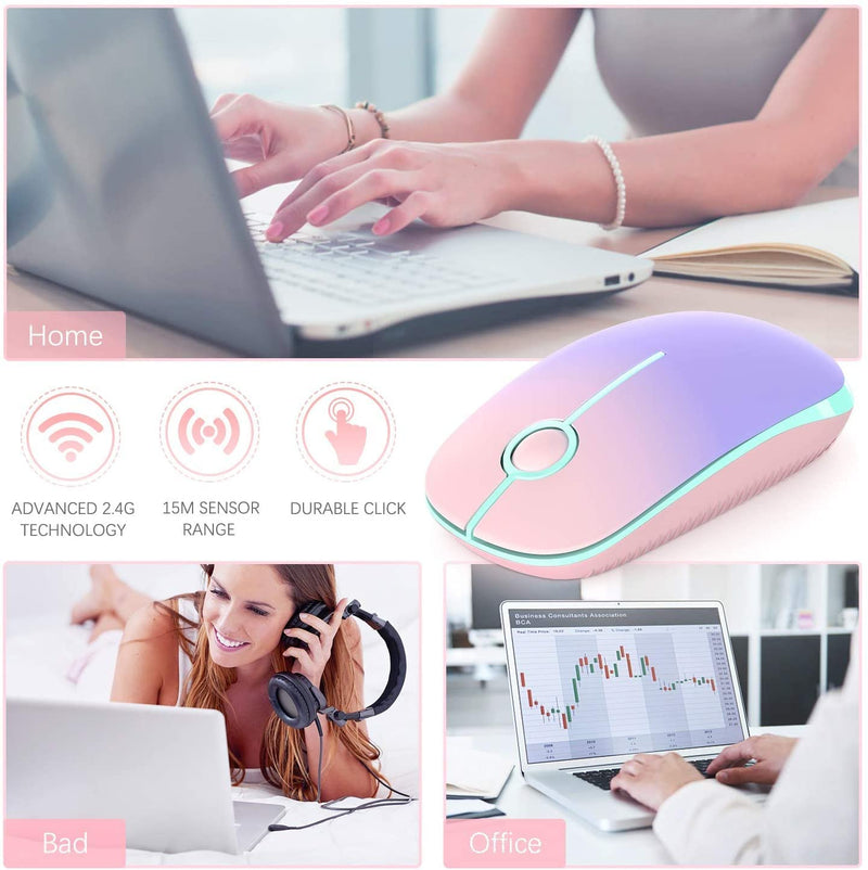 Wireless Mouse, Vssoplor 2.4G Slim Portable Computer Mice with Nano Receiver for Notebook, PC, Laptop, Computer (Pink to Purple) Pink to Purple