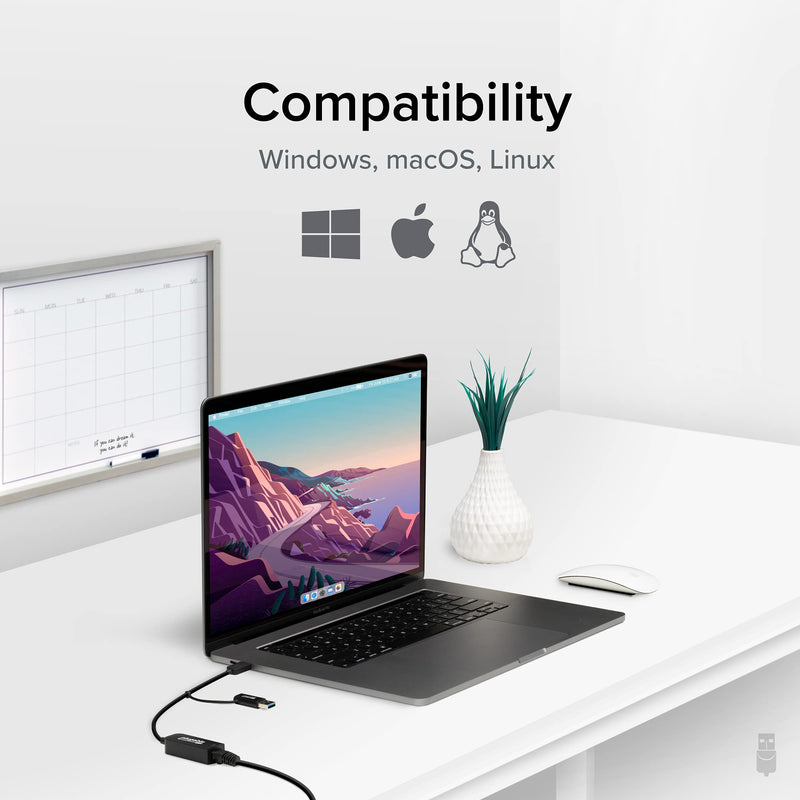 Plugable 2.5G USB C and USB to Ethernet Adapter, 2-in-1 Adapter Compatible with USB C/Thunderbolt 3 or USB 3.0, USB-C to RJ45 2.5 Gigabit LAN Compatible with Mac and Windows