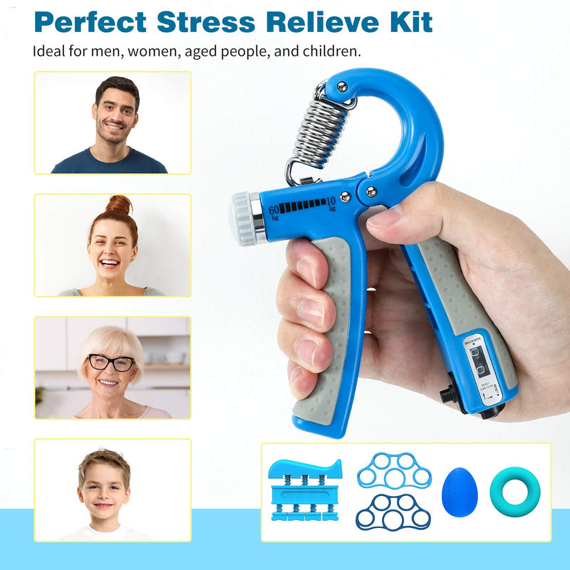 MoKo Metal Hand Grip Strengthener Kit, Heavy Duty Hand Grip Workout Set Hand Grippers (22 to 132 lb) Finger Exerciser Wrist Strengthen Trainer for Hand Exercising, Muscle Builder, Pain Relief Blue