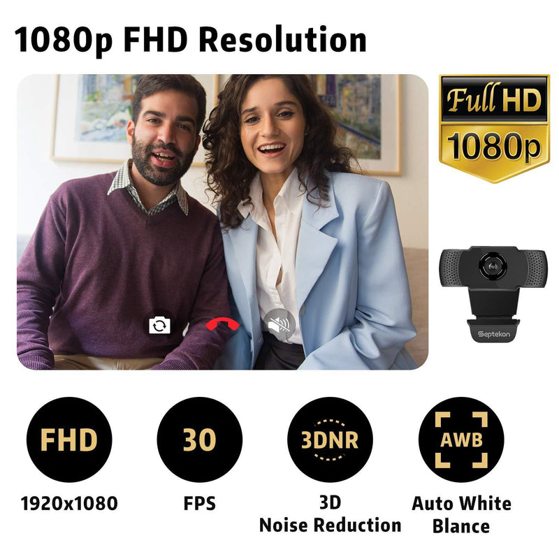 1080P HD Webcam with Microphone, Septekon Streaming Computer Web Camera for Laptop/Desktop/Mac/TV, USB PC Cam for Video Calling, Conferencing, Gaming