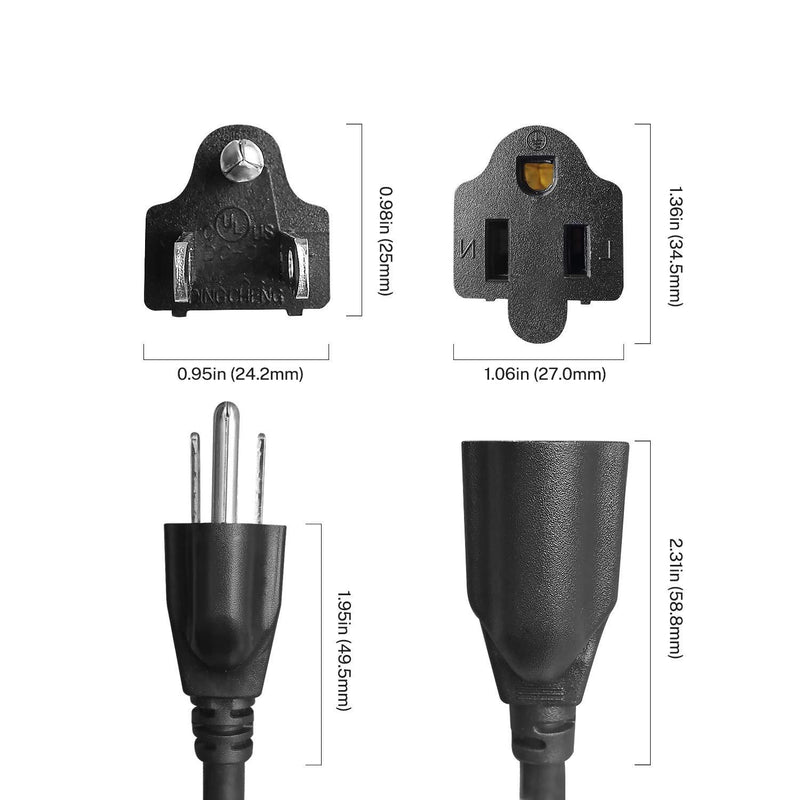 FIRMERST 1875W Heavy Duty Extension Cord 3 Feet 14 AWG 15A Black UL Listed