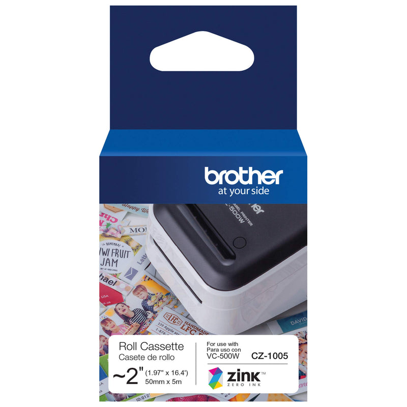 Brother Genuine CZ-1005 continuous length ~ 2 (1.97”) 50 mm wide x 16.4 ft. (5 m) long label roll featuring ZINK Zero Ink technology