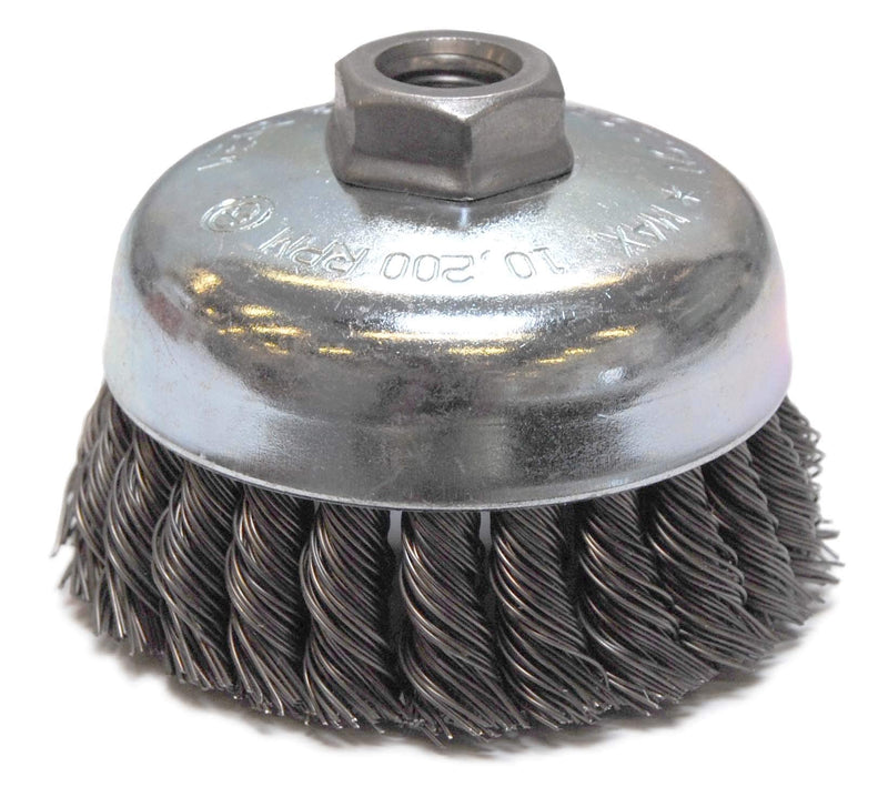 Weiler 36044 Vortec Pro 4" Knot Wire Cup Brush, .025" Steel Fill, 5/8"-11 UNC Nut, Made in the USA 4" Dia .025" Wire Size