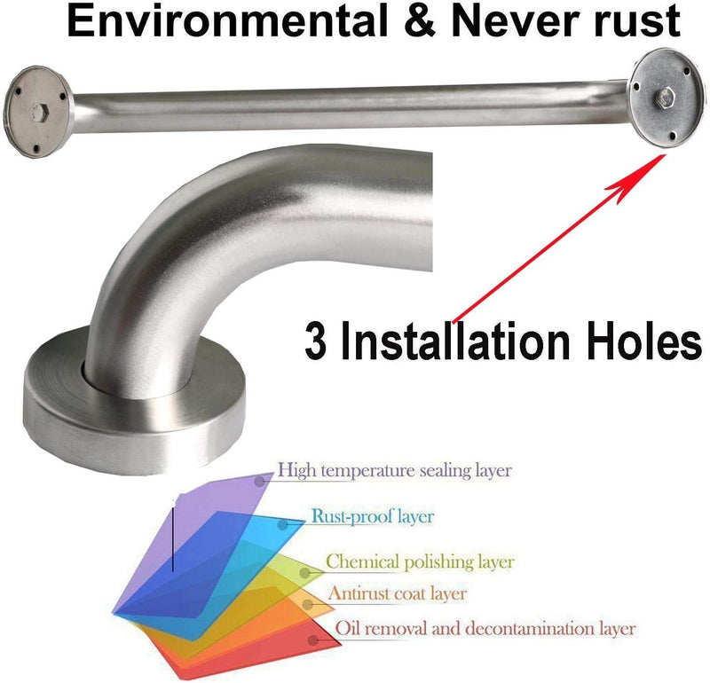 16 Inch Shower Grab Bar Satin Brushed Nickel, ZUEXT Stainless Steel Safety Grab Bar Handle, Bathroom Balance Bar, Safety Hand Rail Support - Handicap, Elderly, Injury, Senior Assist Bath Handle 16 Inch Grab Bar-Satin Brushed Nickel