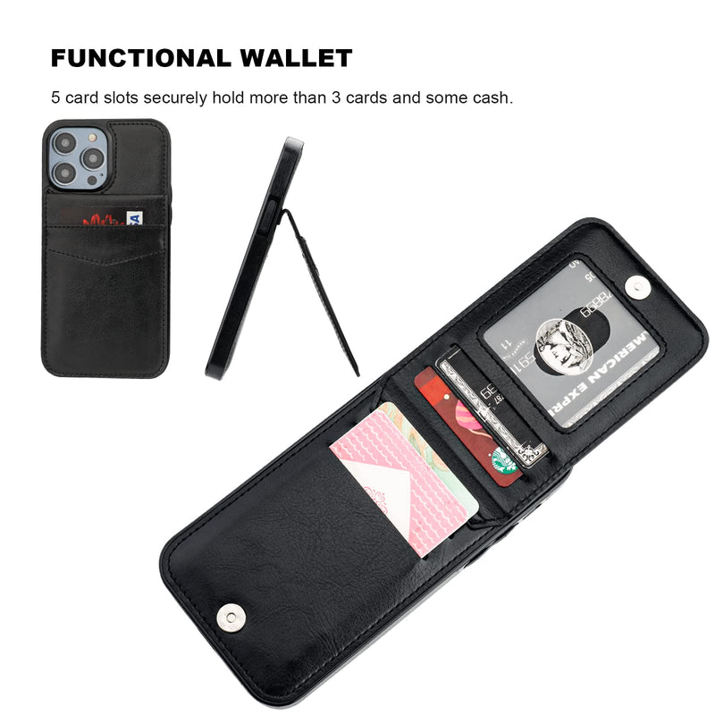 KIHUWEY Compatible with iPhone 14 Pro Case Wallet with Credit Card Holder, Flip Premium Leather Magnetic Clasp Kickstand Heavy Duty Protective Cover for iPhone 14 Pro 6.1 Inch (Black) Black