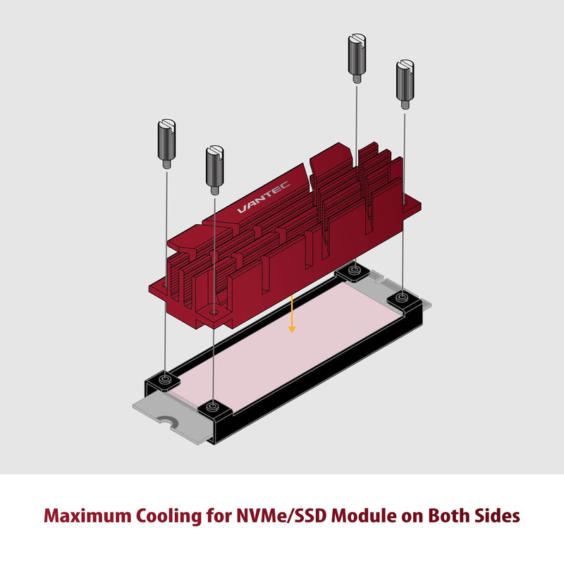 Vantec ICEBERQ M.2 NVMe/SSD Heat Sink with Thermal Pad (HS-NVME150-RD, Red)
