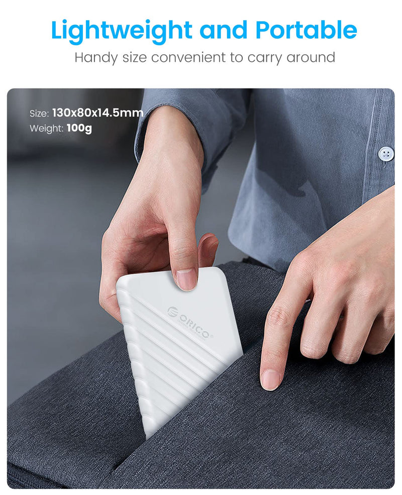 ORICO 2.5 inch USB C Hard Drive Enclosure USB 3.1 Gen 1 to SATA III External Hard Drive Case for SSD HDD 9.5 7mm Tool-Free with UASP, White (25PW1-C3) 25PW1-C3-WH