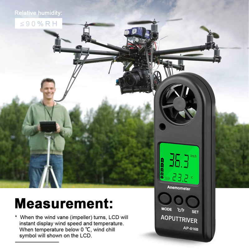 Anemometer Handheld Wind Speed Meter for Measuring Wind Speed Temperature and Max/Average/Current, High Precision Anemometer Measuring for Windsurfing Sailing Fishing Outdoor Activities 816B(Pocket Anemometer)