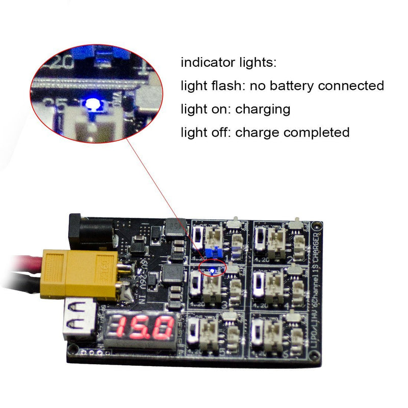 AKK 1S LiPo LiHV Battery Charge Board Micro JST 1.25 and JST-PH 2.0 2-6S Input LiPo Battery Drone Charger for Blade Inductrix Tiny Whoop