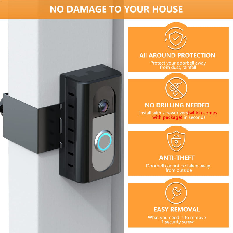 QIBOX Anti-Theft Video Doorbell Mount Compatible with Video Doorbell 4/3/3 Plus/2/1/(2020 Release), Adjustable No-Drill Mounting Bracket Wedge Adapter Holder Accessories for Home Rentals Office Room Black