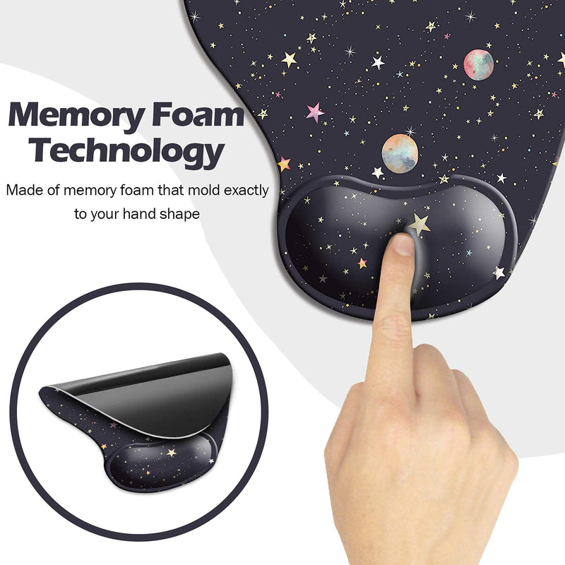 Dooke Ergonomic Mouse Pad with Wrist Support, Cute Mouse Pads with Non-Slip Rubber Base for Home Office Working Studying Easy Typing & Pain Relief Stars