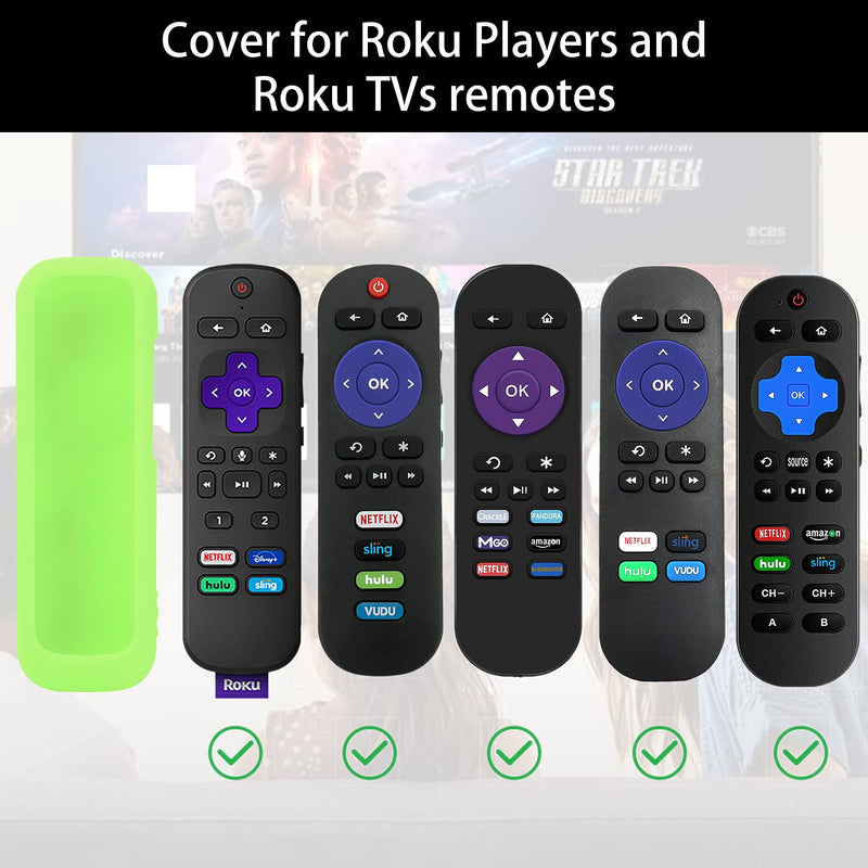 Remote Case for Roku, Battery Cover for TCL Roku Smart TV Steaming Stick Remote, Roku TV Remote Cover Silicone Protective Controller Universal Sleeve Skin Glow in The Dark Green Green Glow