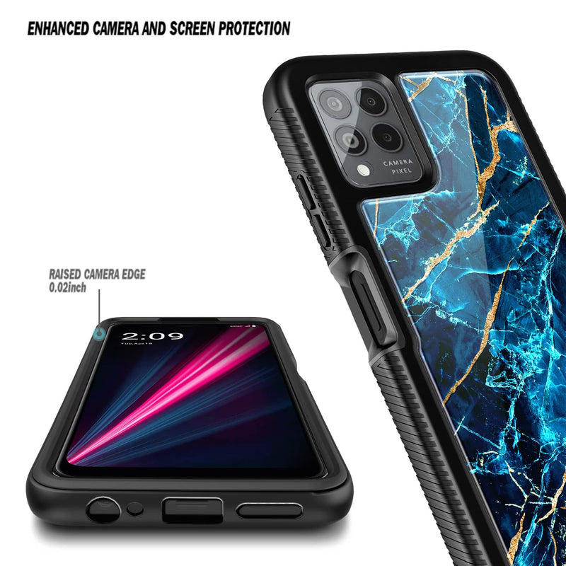 NZND Case for T-Mobile REVVL 6 Pro 5G with [Built-in Screen Protector], Full-Body Shockproof Protective Rugged Bumper Cover, Impact Resist Durable Phone Case (Marble Design Sapphire) Marble Design Sapphire