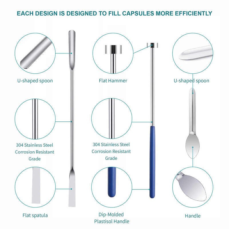 Capsule Filling Machine Pill Filler - Sizes 00 Capsule Special-Purpose Herb Powders Tamper Tool Spoon, Micro Lab Spoons Spatula with Fast and Easy Filling Sizes #00#000 Capsule #00 #000