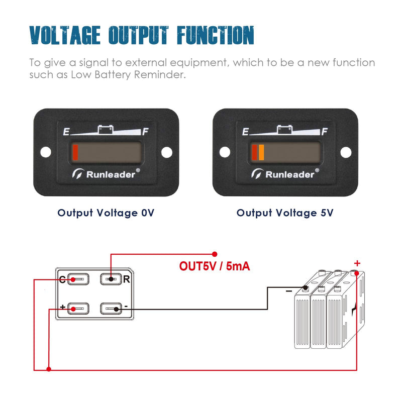 Runleader 12V 24V 36V 48V LED Battery Indicator, Battery Capacity Meter,Monitor of Battery Charge &Discharge for Golf Cart Electric Vehicle Star Car Stacking Machine Alternator. (12/24V) 12/24V