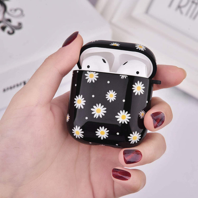 CAGOS Compatible with Airpods Case, 3 in 1 Cute Marble Hard Case Cover for Girls Airpods Accessories Protective Case with Keychain/ Strap/ Earhooks for Airpods 2/1 Charging Case (Black/Yellow) Black/Yellow