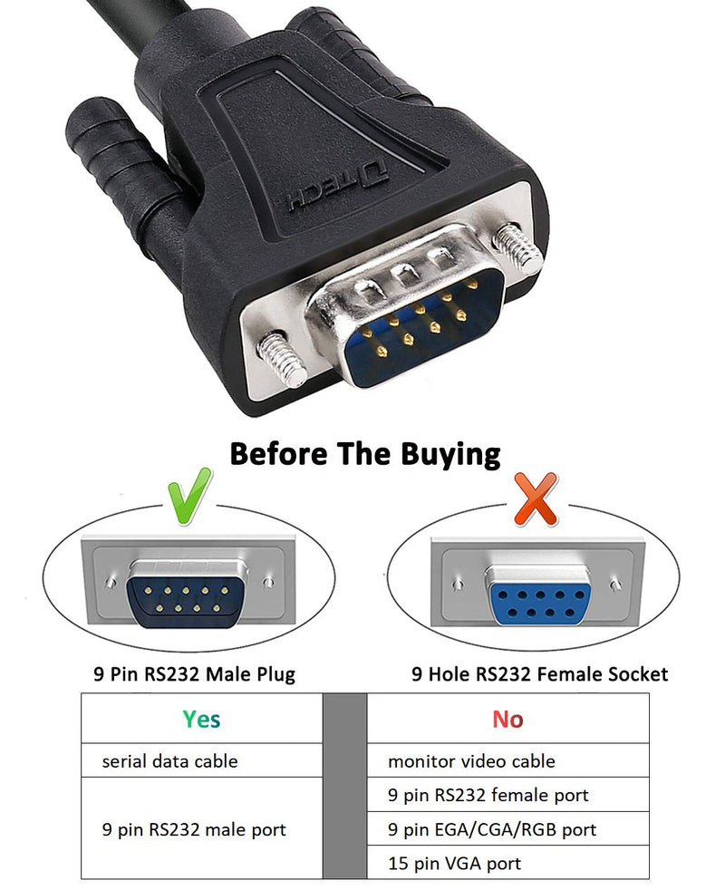 DTech 5 Feet DB9 9 Pin Serial Cable Male to Male RS232 Straight Through Cord 5ft
