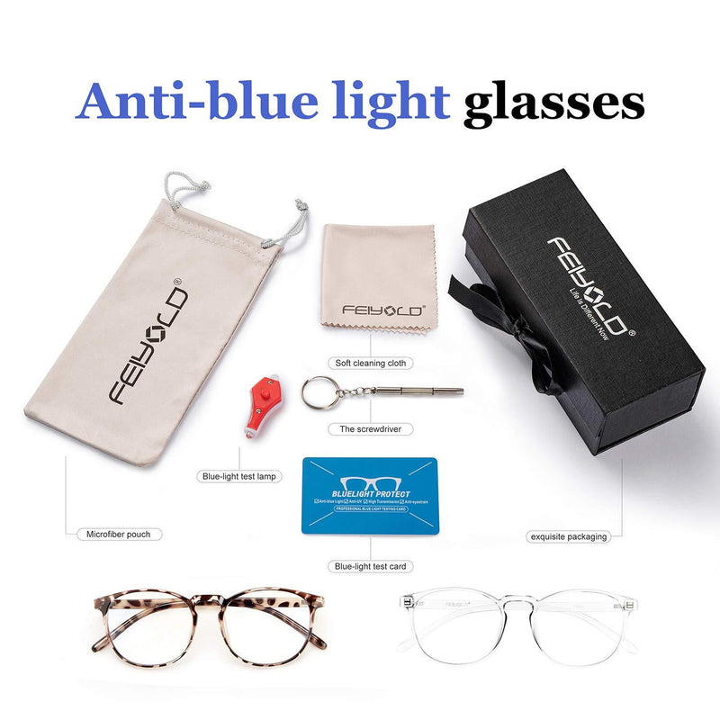 FEIYOLD Blue Light Blocking Glasses Women/Men,Retro Round Anti Eyestrain Computer Gaming Glasses(Leopard+Crystal) Leopard+crystal