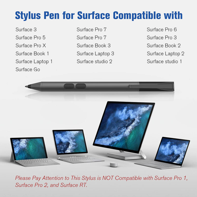 Stylus Pen Compatible with Surface Pro 7/6/5/4/3/X, Surface Book 3/2/1, Surface Laptop 3/2/1, Surface Studio 2/1 Surface Go, Pen for Surface Work 2500 Hours, Palm Rejection 1024 Pressure-Black black