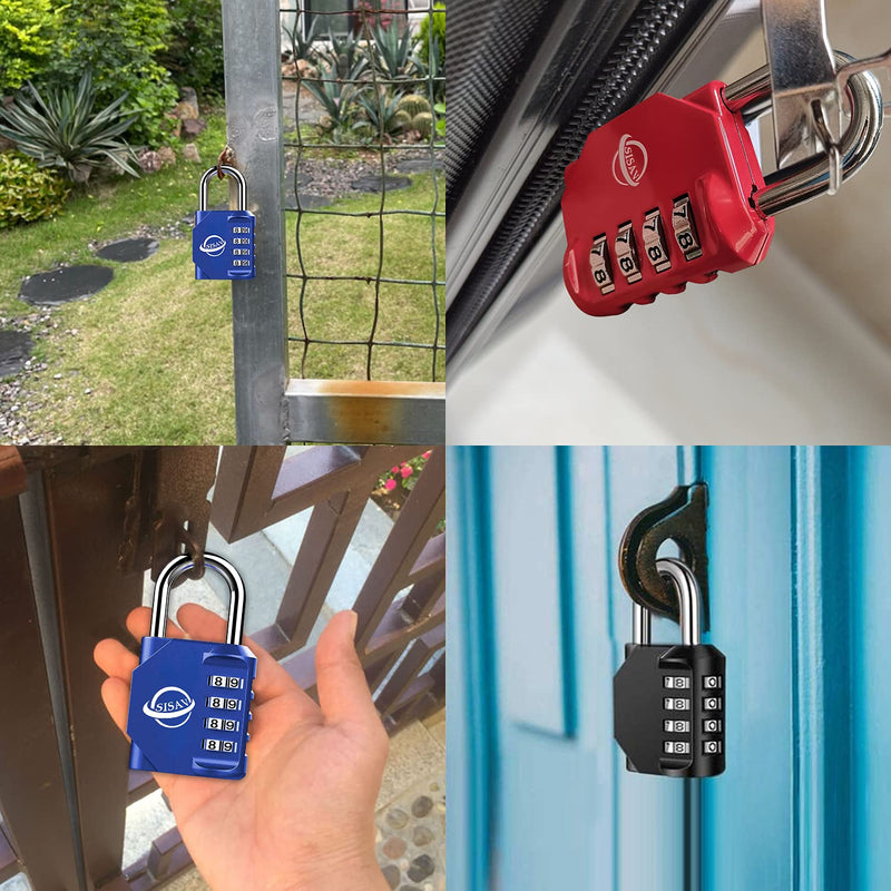 4 Digit Combination Lock,Outdoor Padlock for School Gym Sports Locker,Fence,Toolbox,Gate,Suitcase,Hasp Storage(Black) SISAV 1 Black