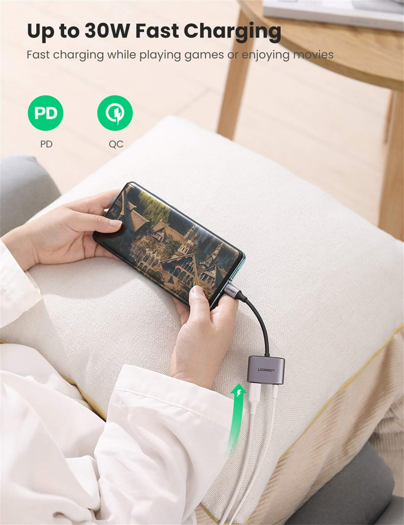 UGREEN USB C to 3.5mm Headphone Adapter and Charger Adapter 2 in 1 Type C to Aux Jack with PD 30W Charging Port Compatible with Samsung S21 S20 Ultra Note10 Plus Pixel 5 4 3 2 XL iPad Pro 2021 2020
