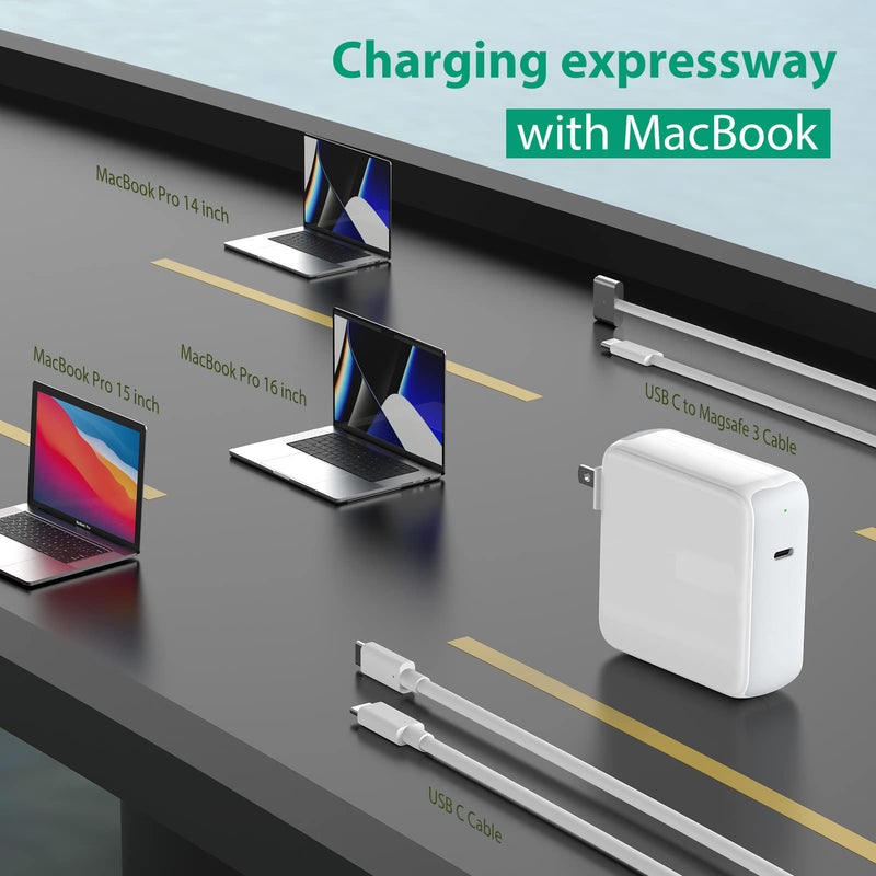 96W USB C Charger for MacBook Pro 16, 15, 14, 13 inch 2021, 2020, 2019, 2018, New MacBook Air, iPad Pro, USBC, Type C Thunderbolt Laptop Power Adapter Supply, LED, 6.6ft 5A USB C to C Charging Cable