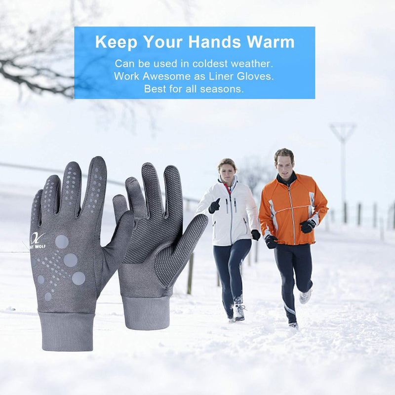 day wolf Running Gloves for Men Women Liner Gloves Touch Screen Running Exercise Gym Workout Warm Mittens Touch Screen Cycling Breathable for Winter Summer Driving Camping Hiking Driving Grey Doted X-Large