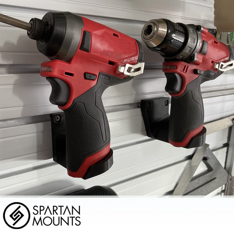 Spartan Mount Wall Hook for Milwaukee M12 Tools Left - 12 Volt Power Tool Holder, High Strength Low Profile Bracket, Convenient Easy Access Garage Organization