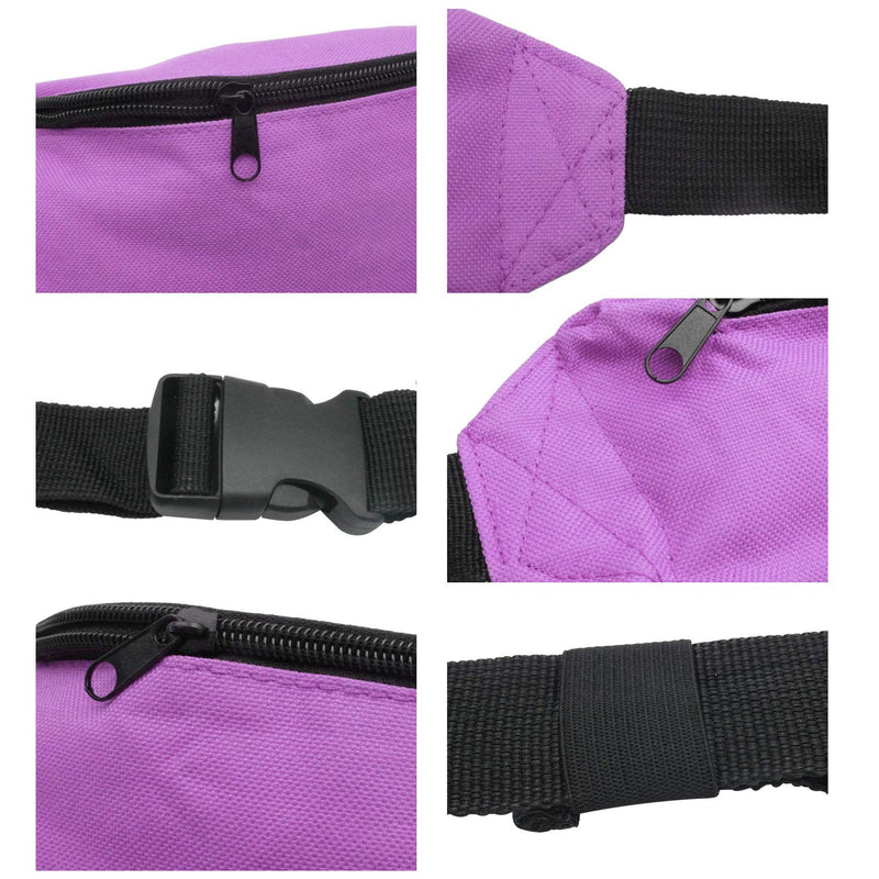 INNOLIFE Unisex Men Women Fashion Sporty Multi-Purpose 2-Zipper Waist Belt Bag Fanny Pack Adjustable Strap for Sport Hiking Traveling Passport Wallet 3pcs Black Purple Red