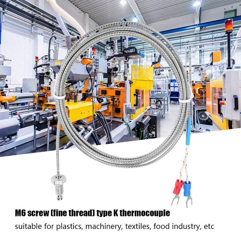 Thermocouple K Type, M6 Screw Fine Thread Type K Thermocouple Temperature Sensor Wire 0-400℃ 1M/2M/3M/4M/5M