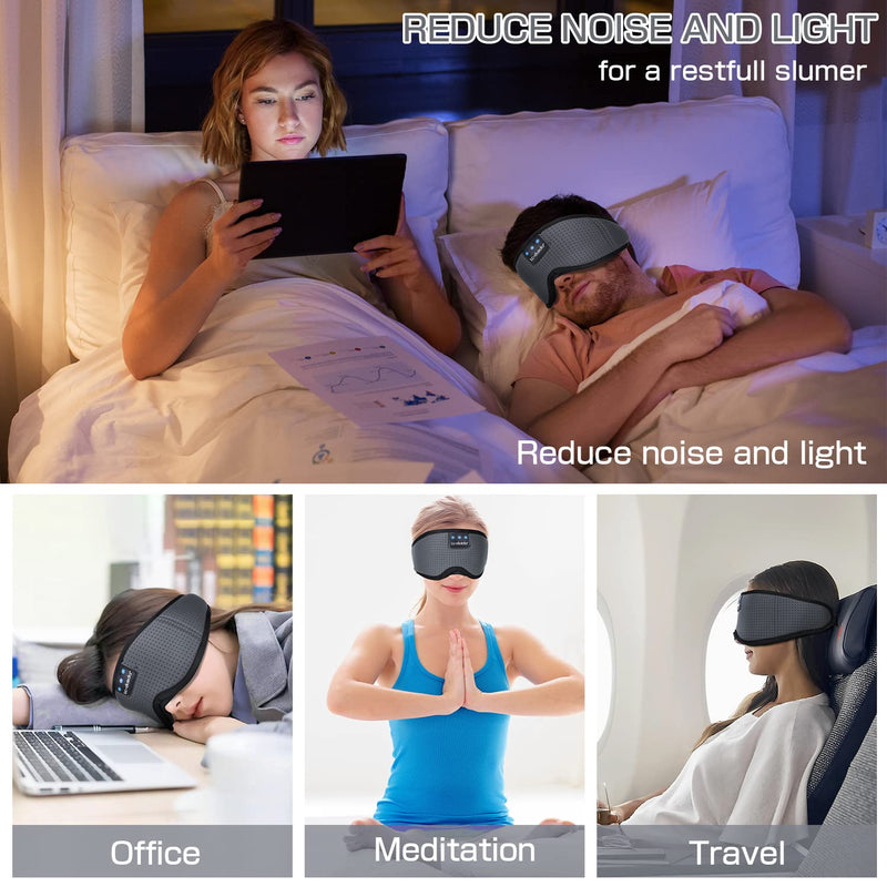 LC-dolida Sleep Headphones, Bluetooth Sleep Mask Sleeping Headphones Wireless Ice Silk Sleep Mask with Bluetooth Headphones 5.2 Bluetooth Eye Mask for Sleeping Music Headset Gifts for Men Women Grey