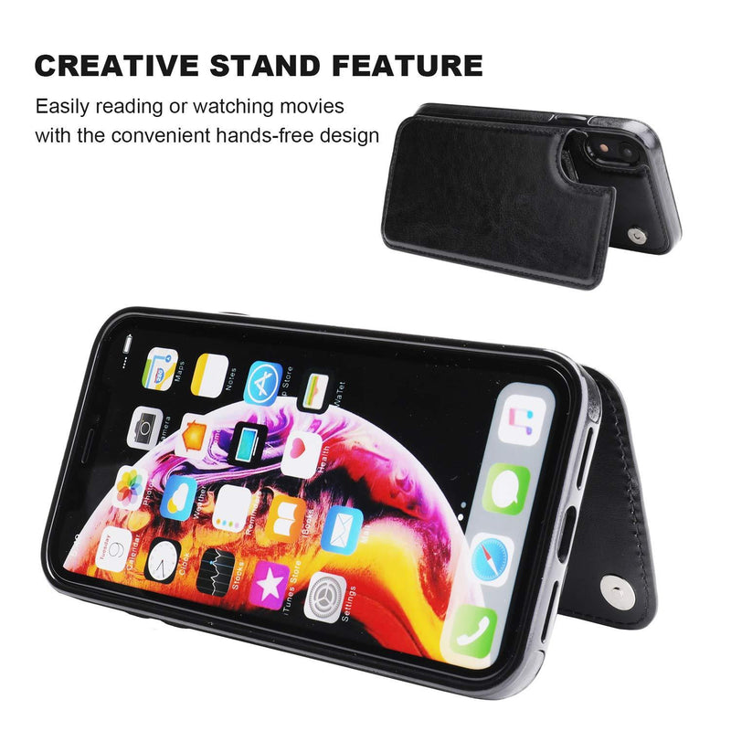 OT ONETOP iPhone XR Wallet Case with Card Holder, Premium PU Leather Kickstand Card Slots Case,Double Magnetic Clasp and Durable Shockproof Cover for iPhone XR 6.1 Inch(Black) iPhone XR 6.1" Black