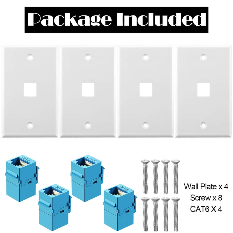 4 Pack Ethernet Wall Plate with Single Port, RJ45 Cat6 Female to Female Jack Inline Coupler Plates Ethernet Cable Faceplates (Blue) Blue