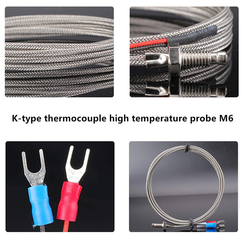 PEMENOL 2 Pcs 12V Red Fahrenheit Digital Temperature Meter, -76F~999F LED Display with Industrial Grade 0.5m K-Type Thermocouple Temperature Sensor M6 1Pc
