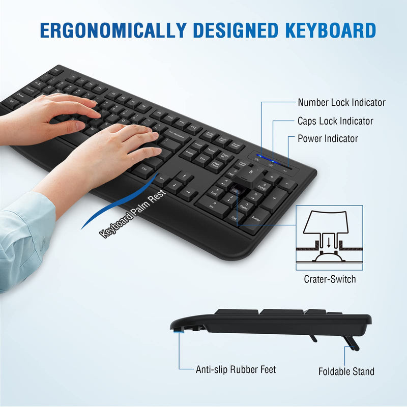 Wireless Keyboard and Mouse Combo, Loigys Full-Sized 2.4GHz Wireless Keyboard with Comfortable Palm Rest and Optical Wireless Mouse for Windows, Mac OS PC/Desktops/Computer/Laptops