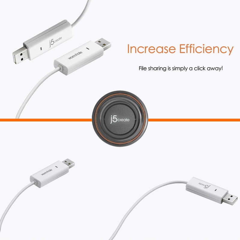 j5create JUC100 Data, Keyboard, and Mouse Sharing/Transfer USB Cable [ Wormhole Switch Windows to Windows ] Transfer Data Between 2 Windows PC