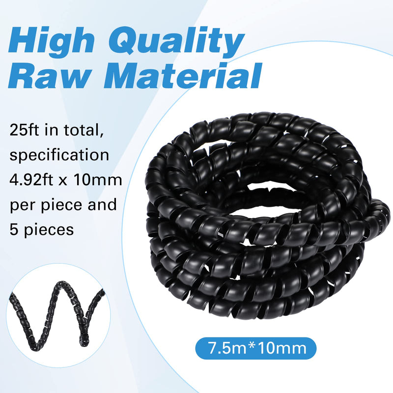 10 mm Dog and Cat Cord Protector Spiral Cable Wire Protector Sleeve Covers 5 Pcs/ Pack for Cord to Protect Your Pets from Chewing Through Insulated Cables (24.6 Ft, Black) 24.6 Ft